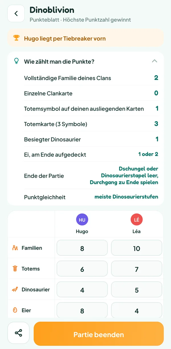 Bildschirm von Teamzy: die Hilfe "Wie zählt man die Punkte?" von Dinoblivion, mit dem Wert jeder Kategorie