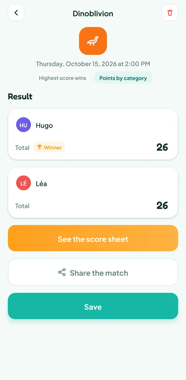 Teamzy screen: the Dinoblivion match in the history, won by Hugo