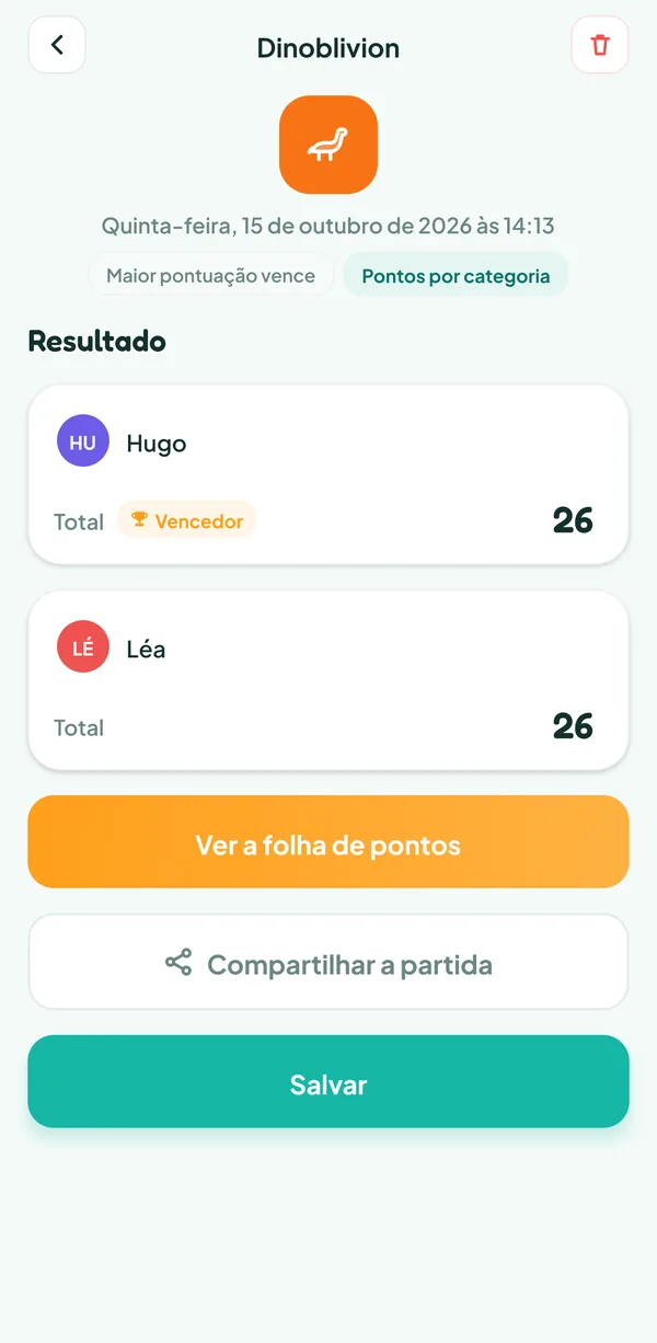 Tela do Teamzy: a partida de Dinoblivion no histórico, vencida por Hugo